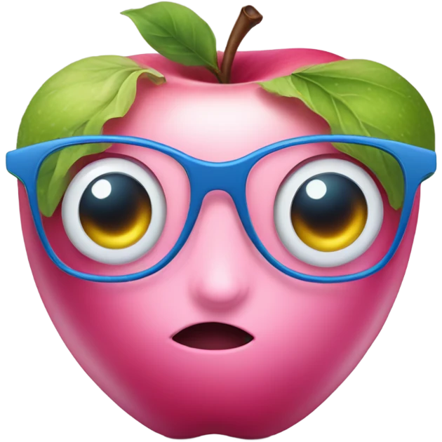 pink lady apple with blue eyes and glasses  emoji