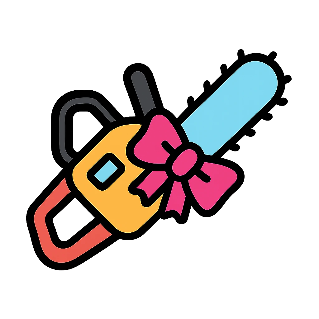simple icon of a chainsaw with a pink bow, minimalistic, clear lines, easy to recognize emoji