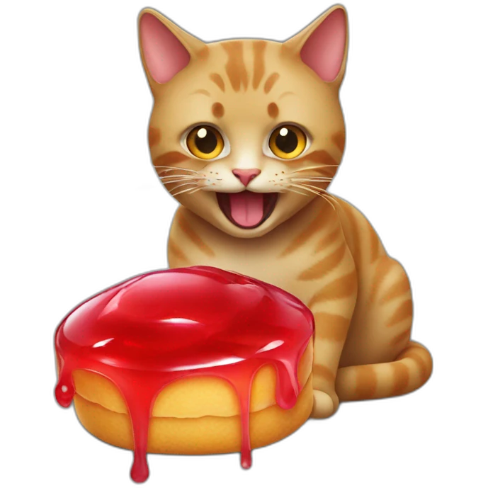 A cat eating a red jelly  emoji
