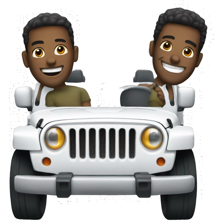 2 guys smiling in a white jeep  emoji
