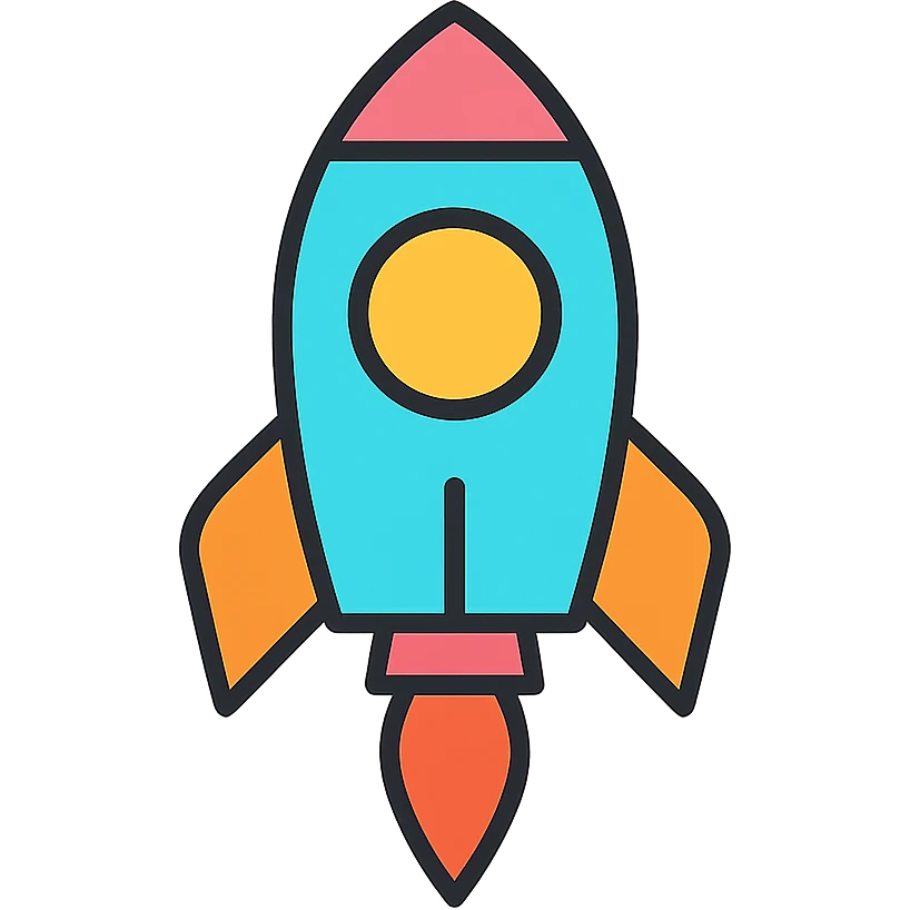 colorful rocket icon with black outlines emoji
