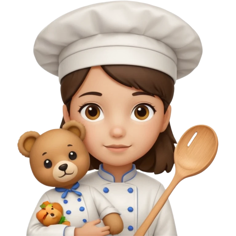 girl kid italian chef, uniform, holding plush bear emoji