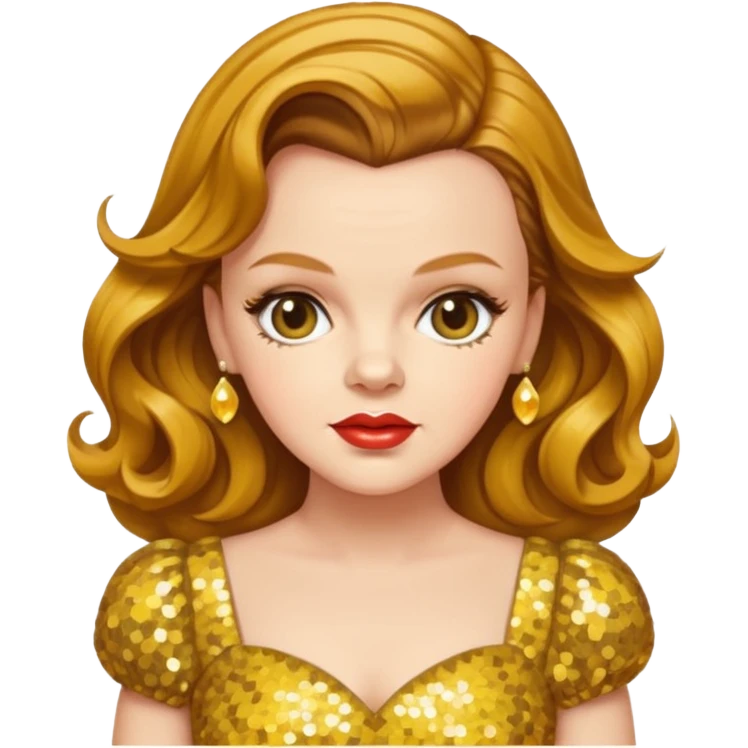 Judy Garland with long golden brown hair, yellow sequin dress emoji