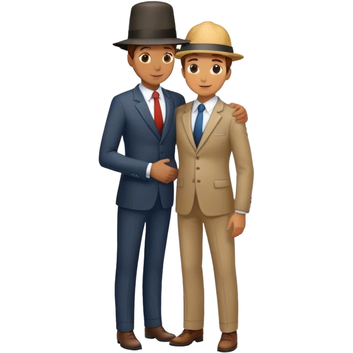 man wearing suit with tall hat hugs worker full height emoji