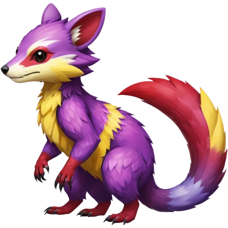 Purple, red, yellow Trico-Sergal-Furret-Ferret-Wolverine-Vernid-fusion-Fakemon-animal-hybrid-creature, full body emoji