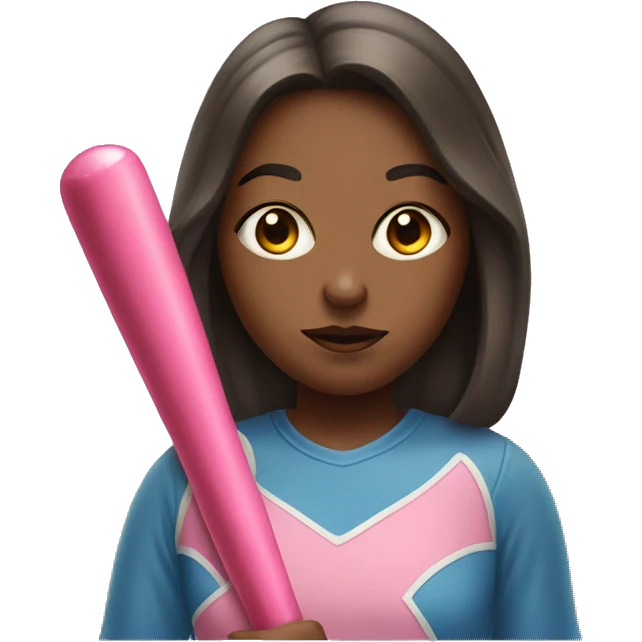 A girl with a bat and a bubblegum emoji