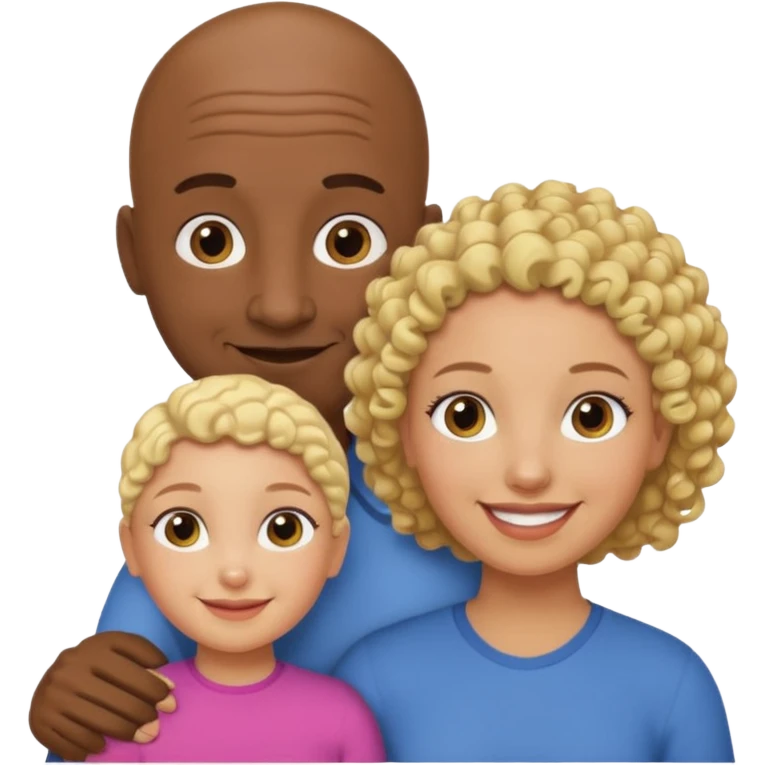 Papá calvo moreno, hija rizada y mamá rubia emoji