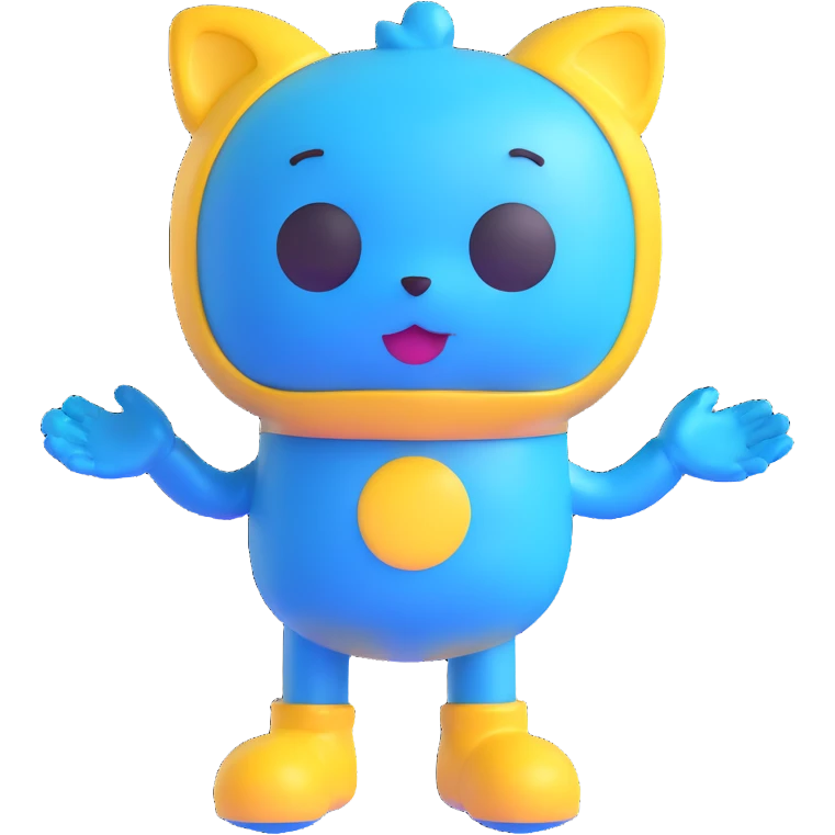 blue character with glossy finish, cute and playful emoji