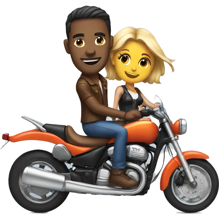 Man with a good looking girl riding on a motorcycle  emoji