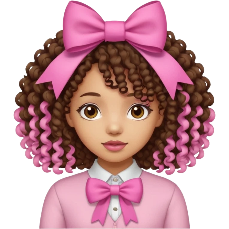 lightskin girl with medium length curly hair, pink bows emoji