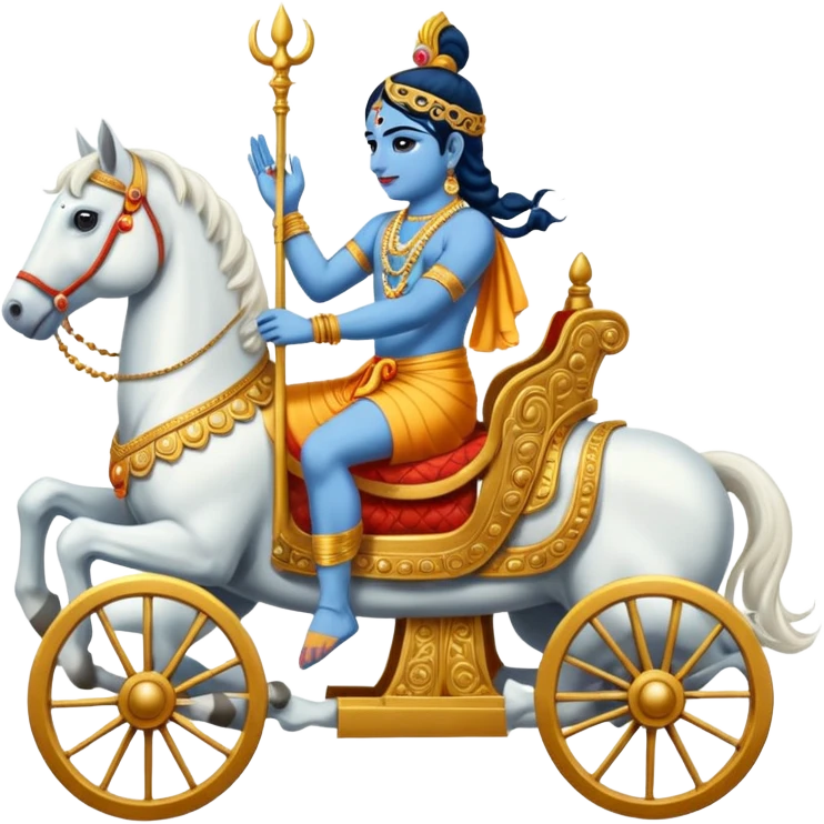 Lord Krishna driving a chariot ,seven white horses in front of the Chariot and Arjun riding the Chariot. emoji
