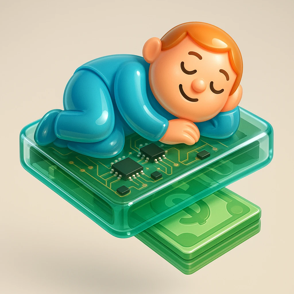 happy person napping on mattress of money emoji