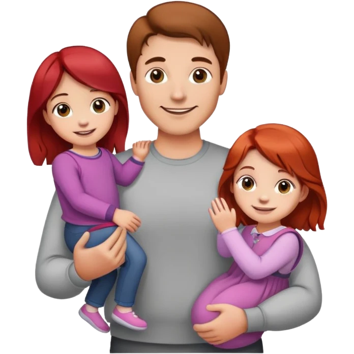 A man with brown hair holding a child, a daughter, and a girl with red hair by the hand emoji
