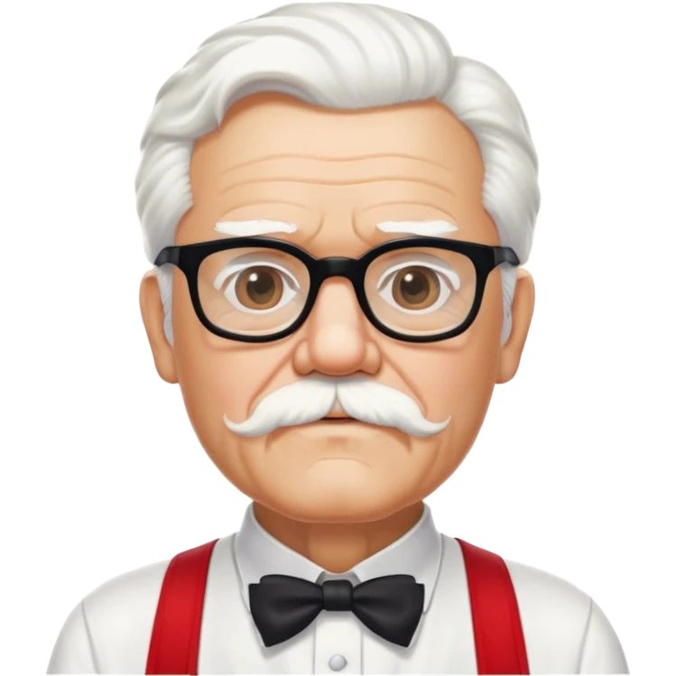 Colonel Sanders KFC, old man with white hair and white goatee, wearing black square glasses, white T-shirt and red apron emoji