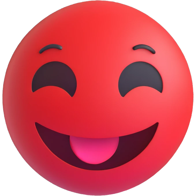 3D smiley emoji, round shape, red color, with text 'imádom', fan face emoji