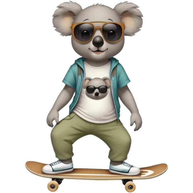 anthropomorphised koala in skater outfit with dark sunglasses walking upright, relaxed pose emoji