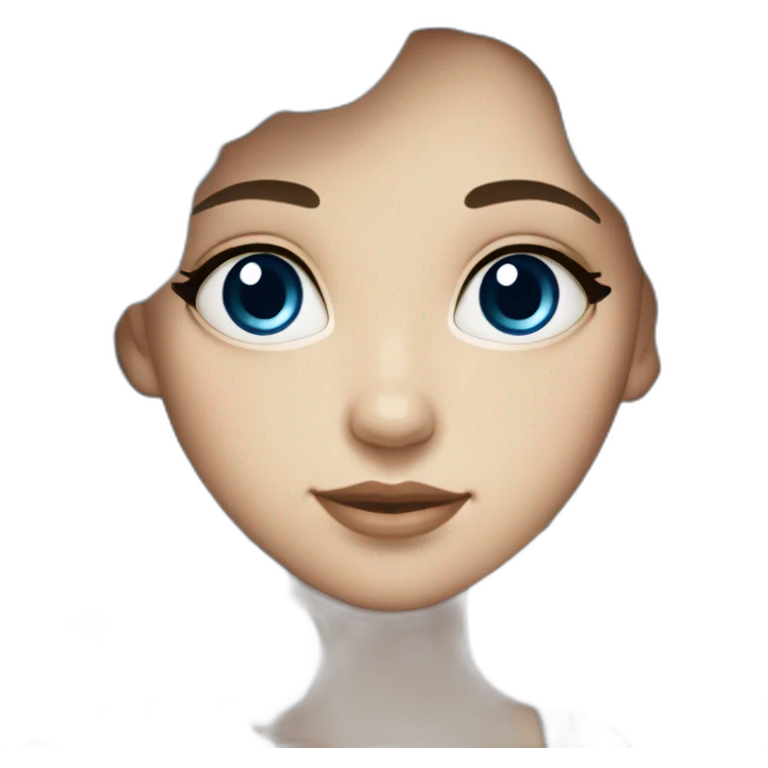 Beautiful woman, white skin, big eyes, blue eyes, dark hair, long hair, wavy hair emoji