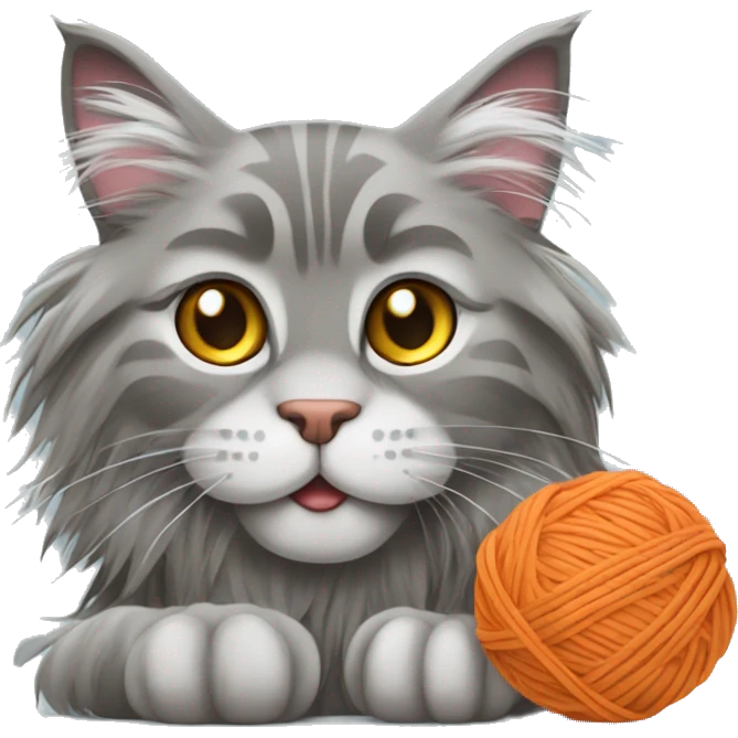 Grey maine coon playing with a ball of yarn  emoji