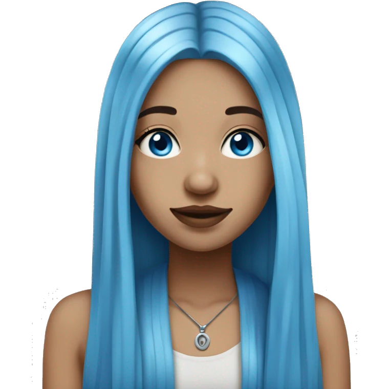 Long straight blue hair girl, light skin tone, with septum piercing, blue eyes emoji
