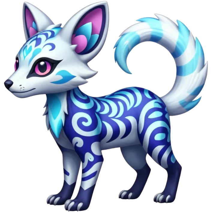 Icy floral shiny colorful neon bright vibrant patterned Genet-Absol-Zeraora-Primagen-fusion-creature  emoji