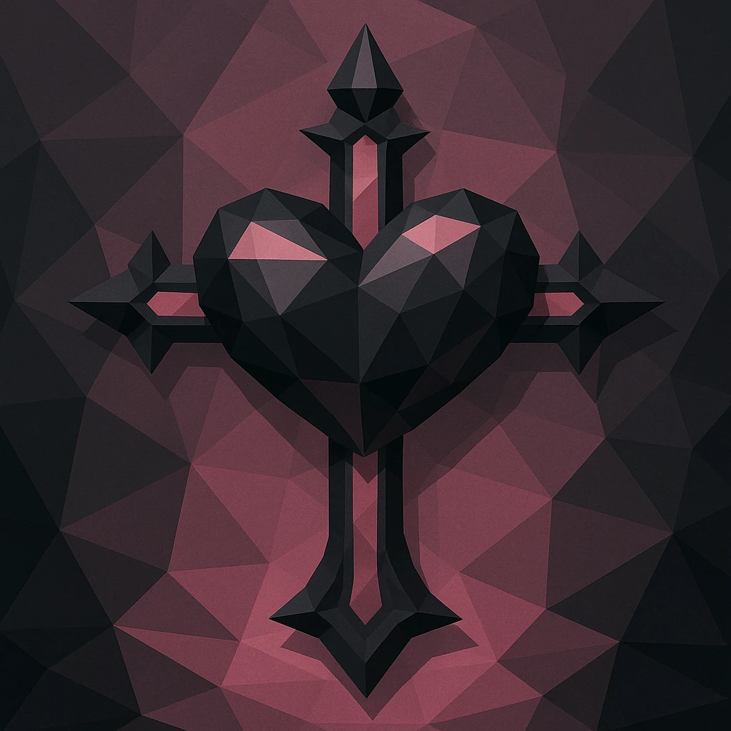 BLACKPINK-inspired gothic object, faceted and stylish, black and pink theme, polygonal style emoji