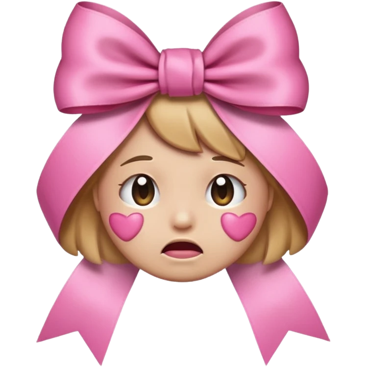 crying emoji face with a large pink ribbon bow on top emoji