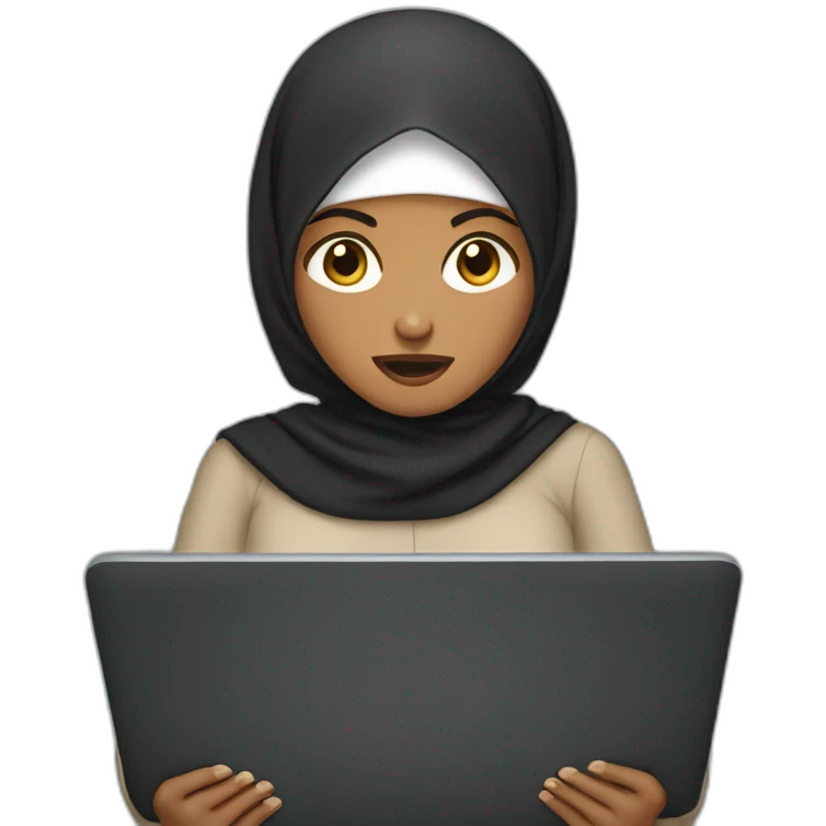 Angry hijabi woman holding black laptop emoji