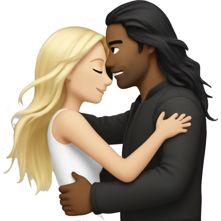 Tan Man with long black hair, hugging, hot blonde, white girl emoji