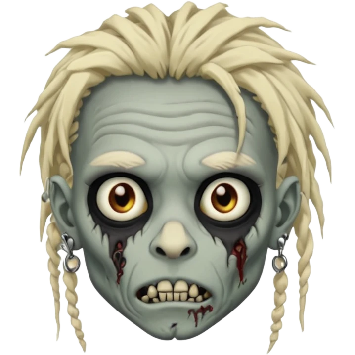 Grey pale skinned zombie boy with wrinkled skin and blond dreadlocks. Nose and ear piercings. Emo. emoji