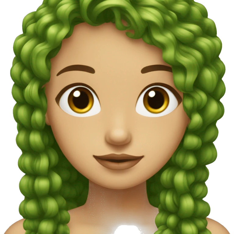 Chica morena con el pelo rizado y castaño con ojos verdes emoji