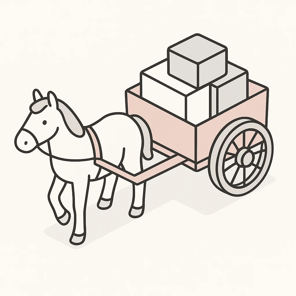 isometric horse drawn cart, soft pastel colors, gentle shading emoji