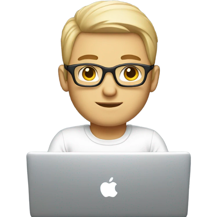 white-skinned male product designer sitting with macbook emoji