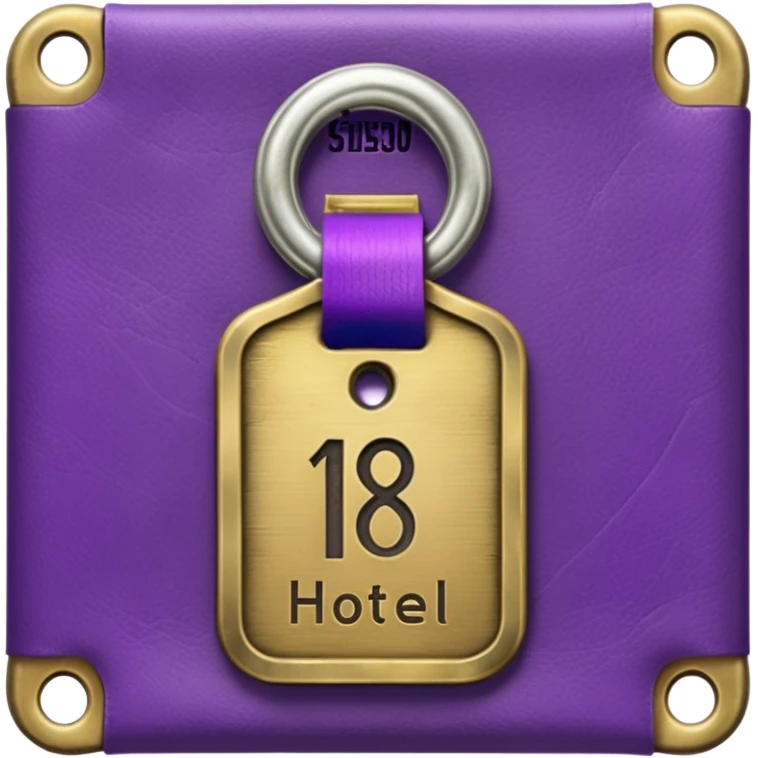 antique silver brass hotel key with large purple leather room number tag emoji