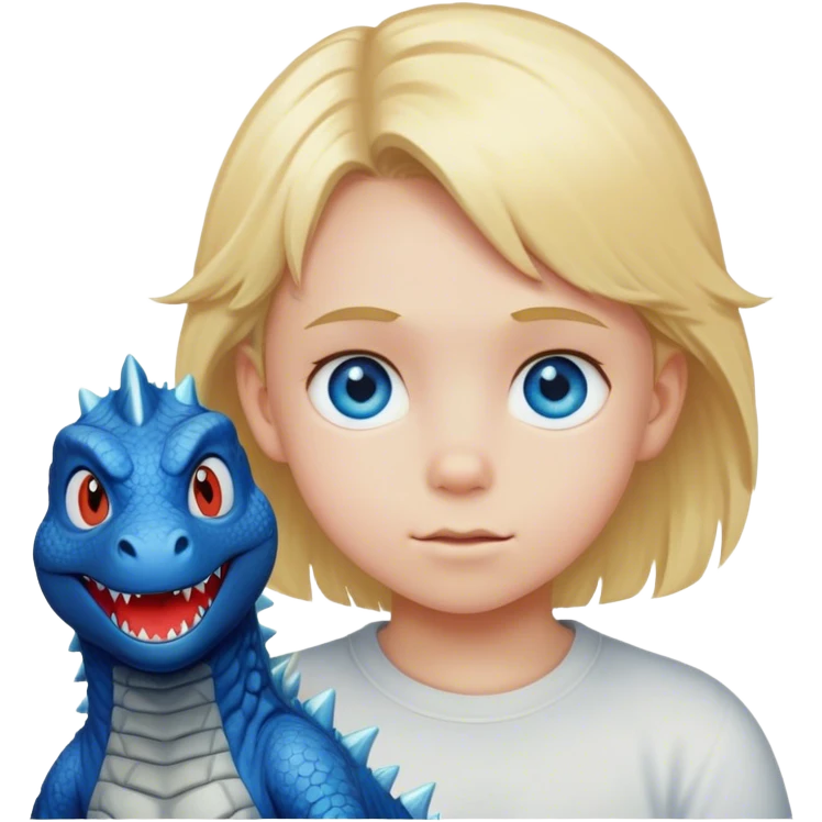 Kid with blue eyes blonde hair that loves Godzilla emoji
