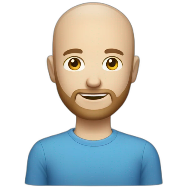 white male with small beard and almost bald  smart casual blue shirt holding money emoji