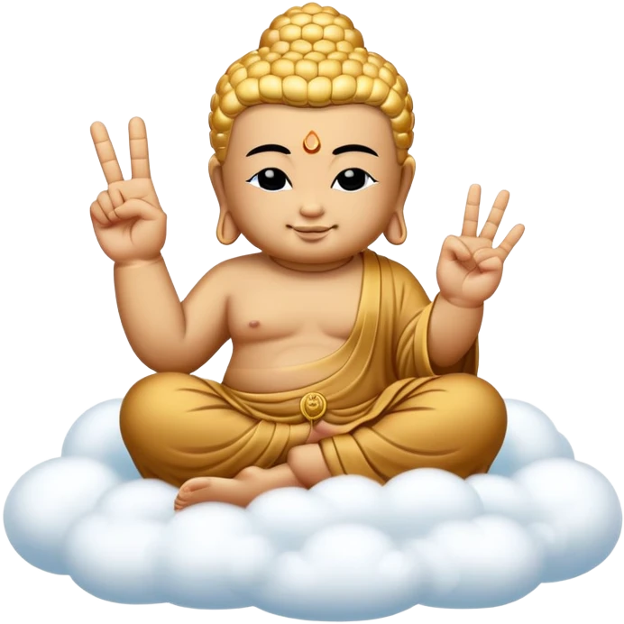 Buddah Floating On a cloud. While showing the peace sign with 2 fingers. emoji