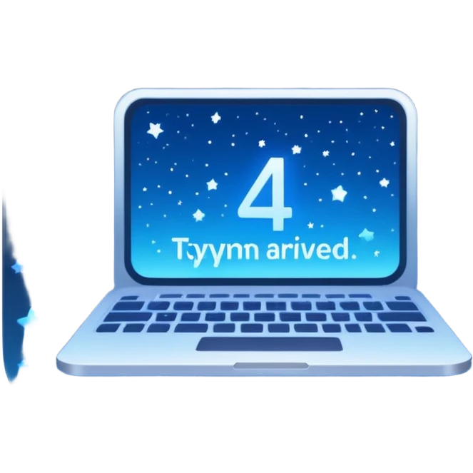 A square that reads "4 AM TYPING HAS ARRIVED" with a mood and stars behind it and glowing blue gradient text emoji