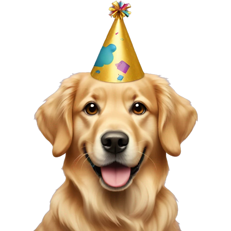 Golden retriever dog emoji with a party hat  emoji