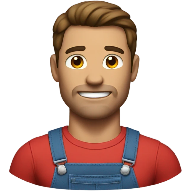 Muscular man with huge arms brown hair wear a red shirt and blue overalls emoji
