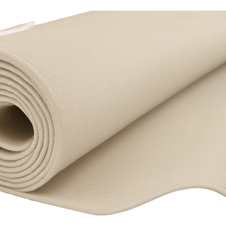 A cream coloured yoga mat that is folded up  emoji