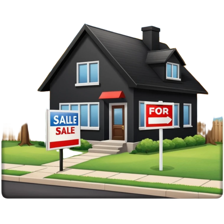 pic of house with for sale sign in yard, next to a bank emoji