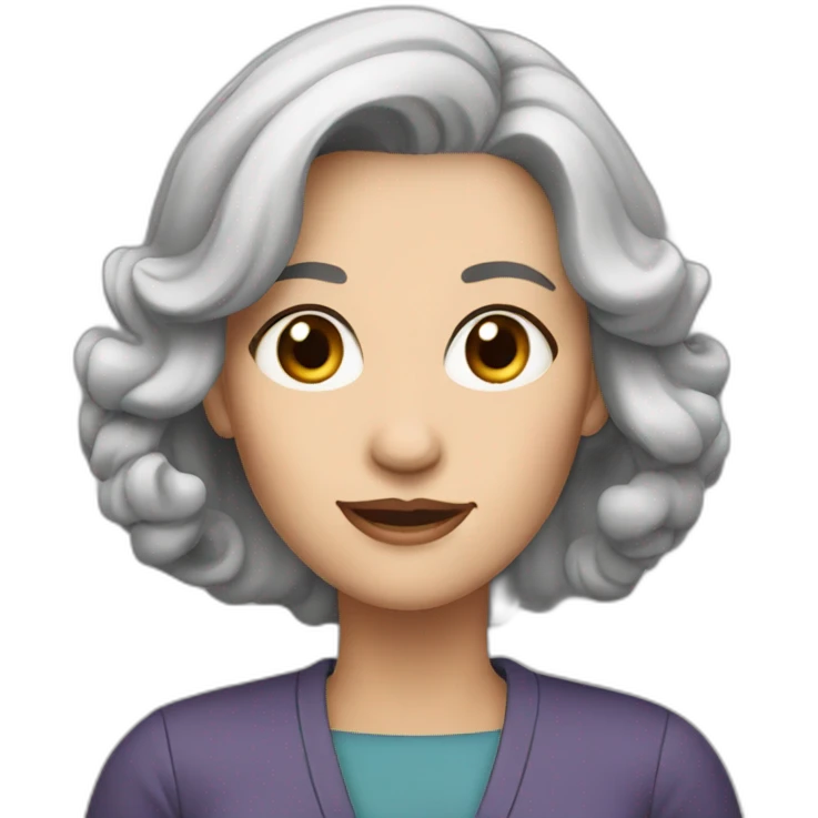 Woman at 40s, white skin, grey hair, big black eyes emoji
