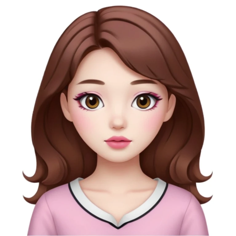 Pale girl with brown hair and Korean makeup and coquette clothing emoji