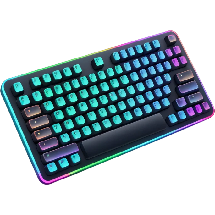 mechanical keyboard with colorful RGB lights, modern, apple emoji style emoji