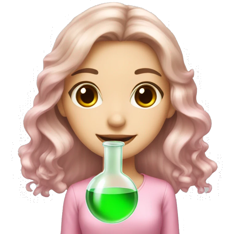 beautiful white girl with brown hair doing pink chemistry  emoji