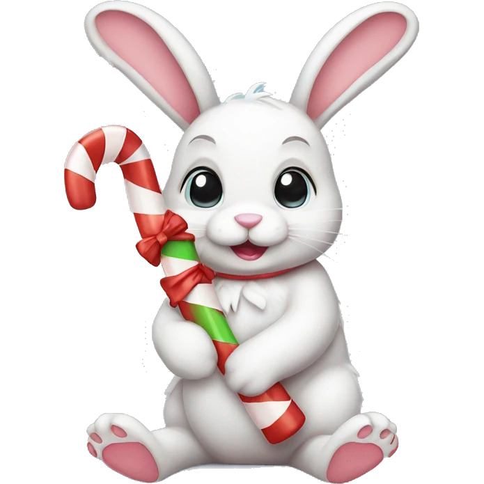 Bunny with candy cane cute emoji