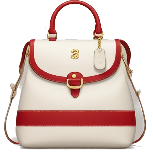 White Designer Coach bag with red monogram and beige trim emoji