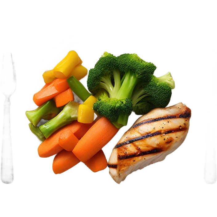 Grilled chicken with steamed veggies on plate emoji