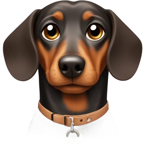 A overweight Brown dachshund with a collar on that has Otis on it emoji