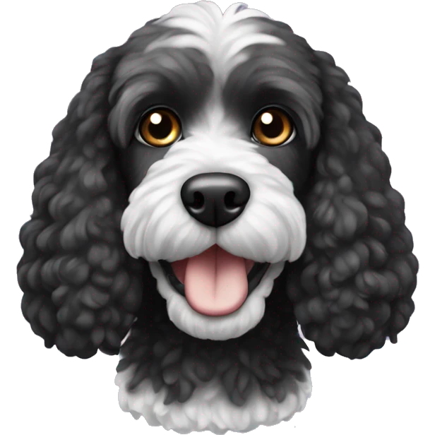black cockapoo dog with white chin emoji